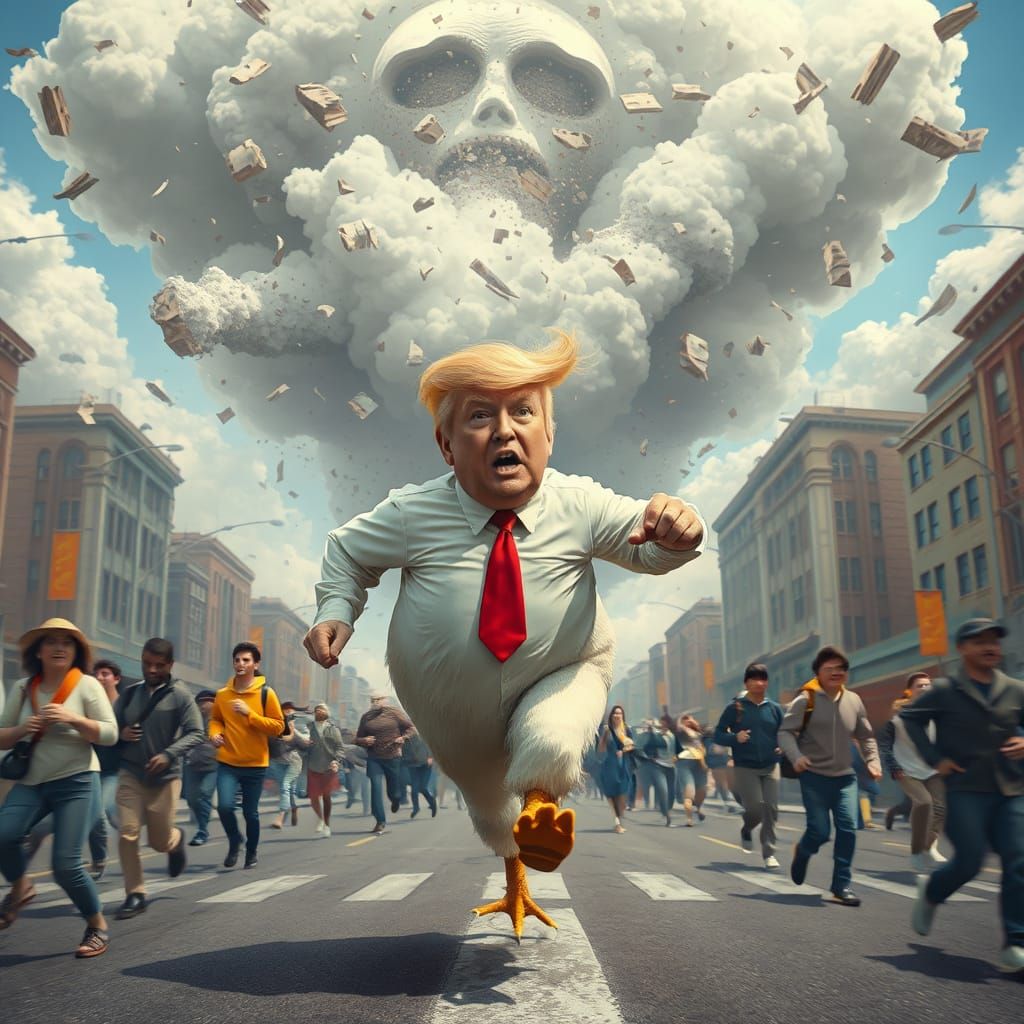 Chicken Costume Trump Runs as Sky Falls