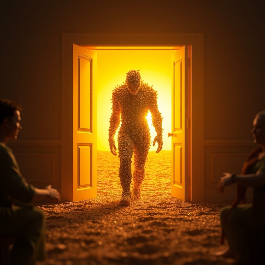 Golden Sand-Being Enters Room