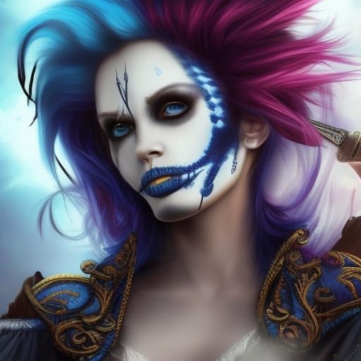 Fiery Blue-Haired Pirate Skeleton: Digital Matte Painting