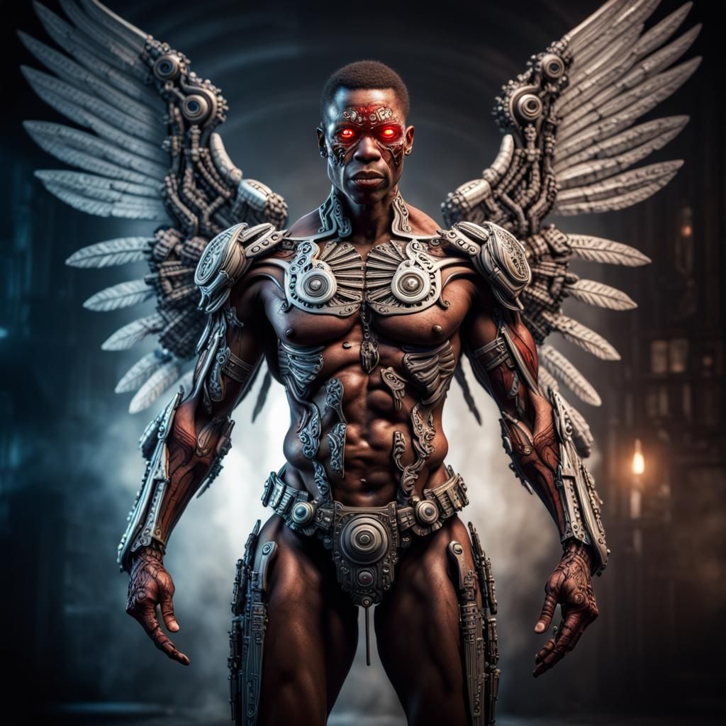 Cyborg Angel with Metal Wings