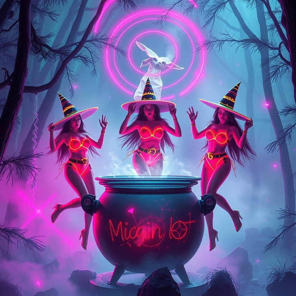 Neon Witches Dance in Cybernetic Forest