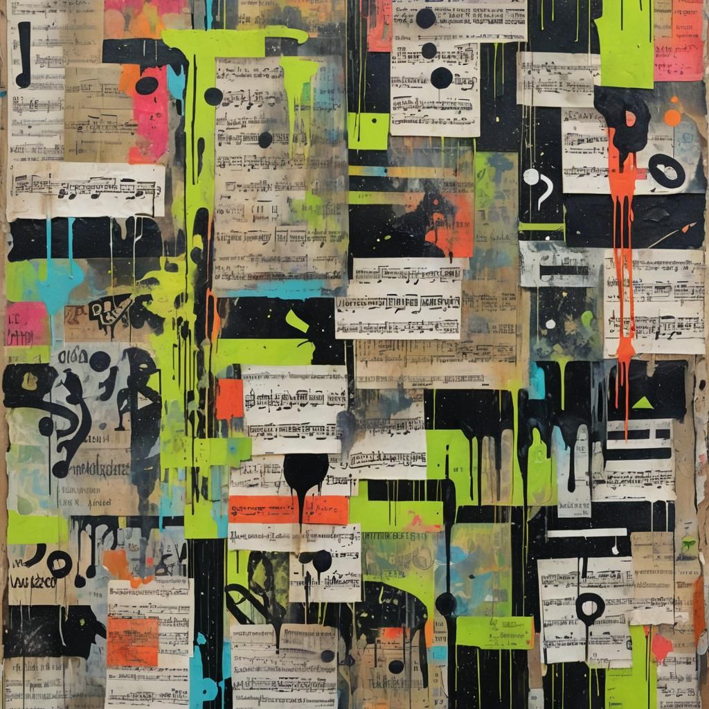 Surreal Graffiti Art on Vintage Music Paper