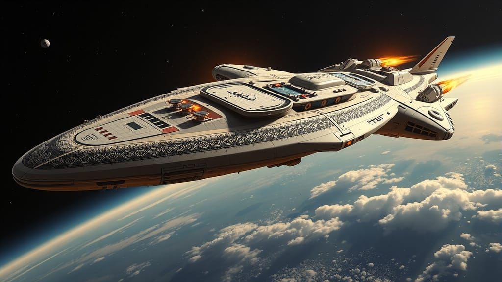 Islamic Spaceship Soaring Through Cosmos: Digital Matte Pain...