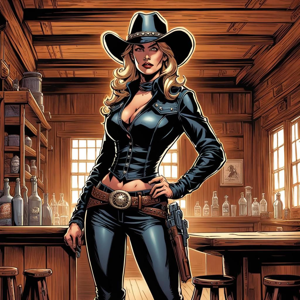 Nancy Callahan Cowgirl in Old West Saloon, Comic Art