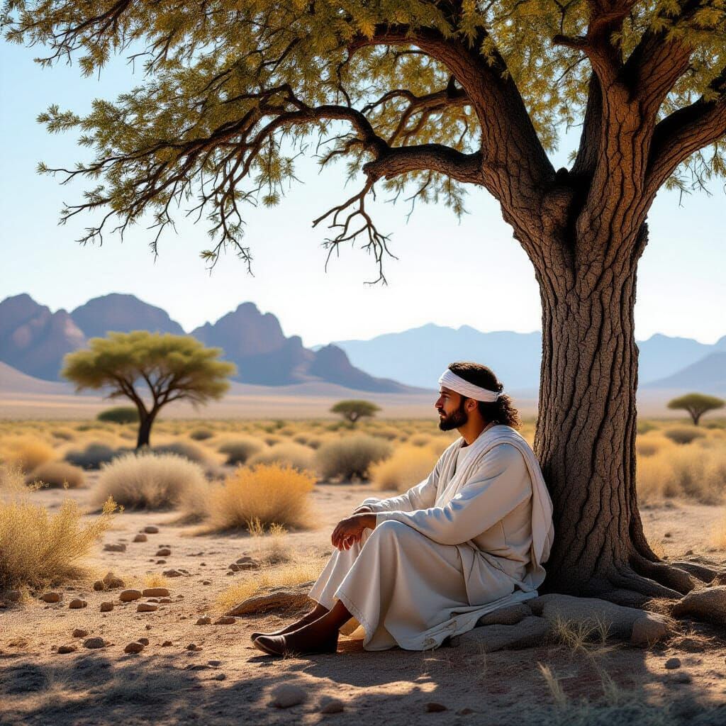 Elias Seeking Solace Under Ancient Juniper Tree