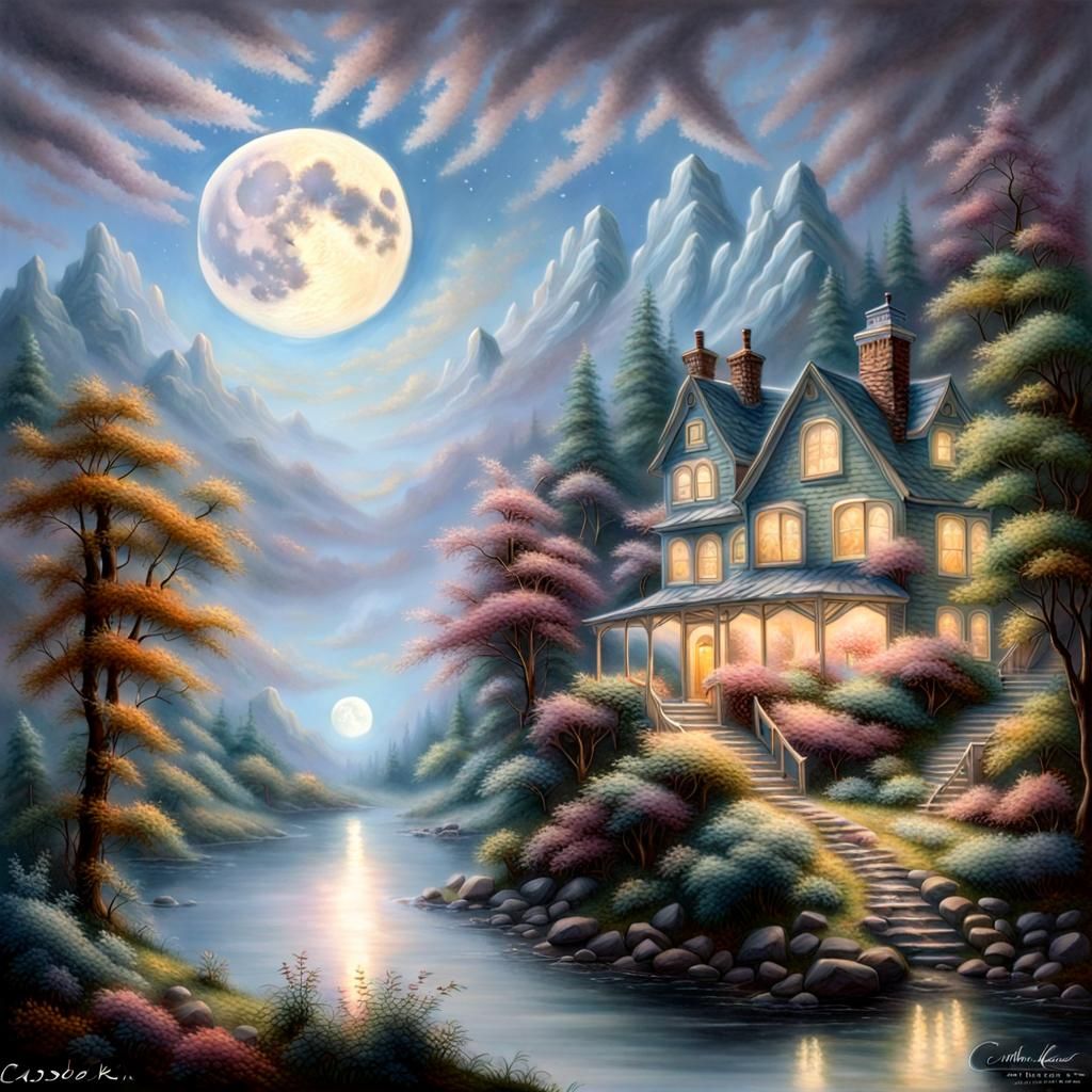 Ethereal Moon Scene in Romanticist Style