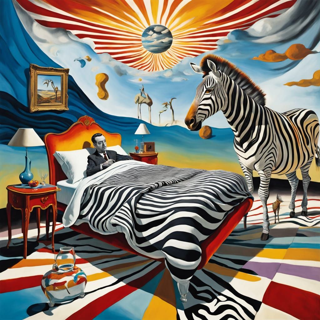 Surrealist Zebra in Dreamlike Striped Universe
