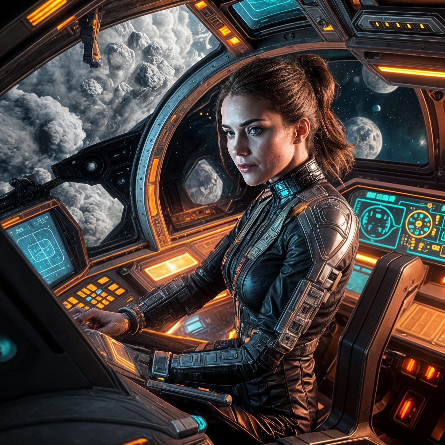 Kate Middleton Navigates a Futuristic Spaceship through a Da...