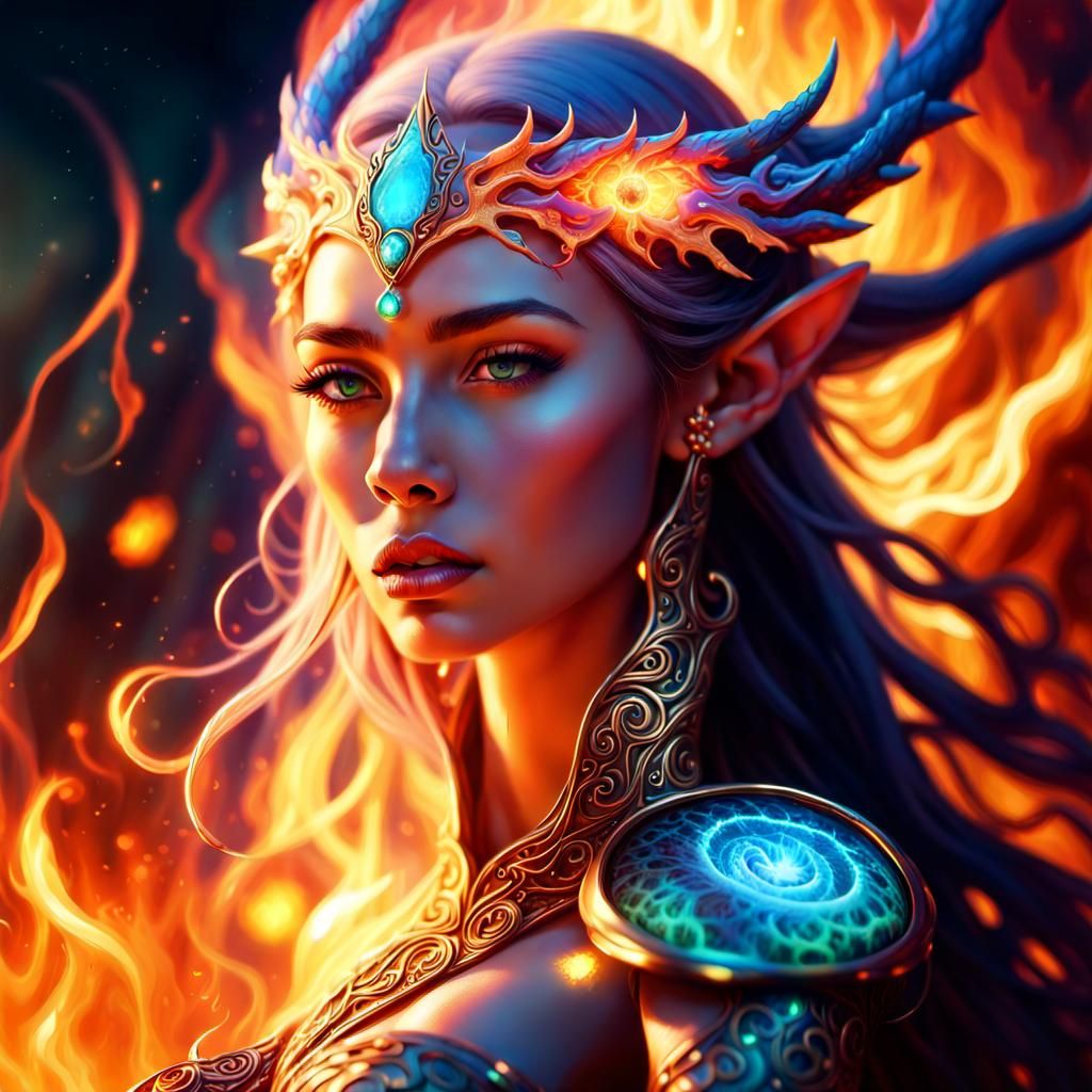 Dragon Princess in Fire: Surreal Concept Art