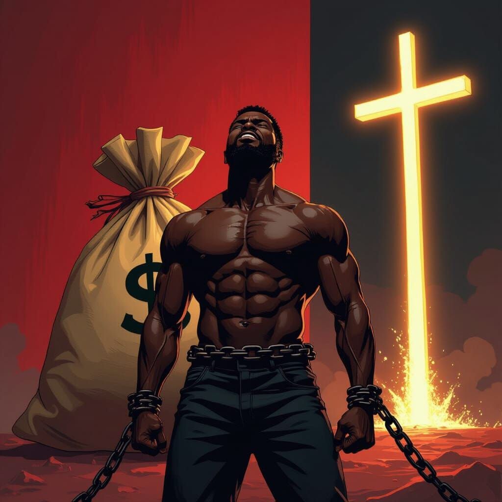 Man's Struggle Against Greed in Anime Style