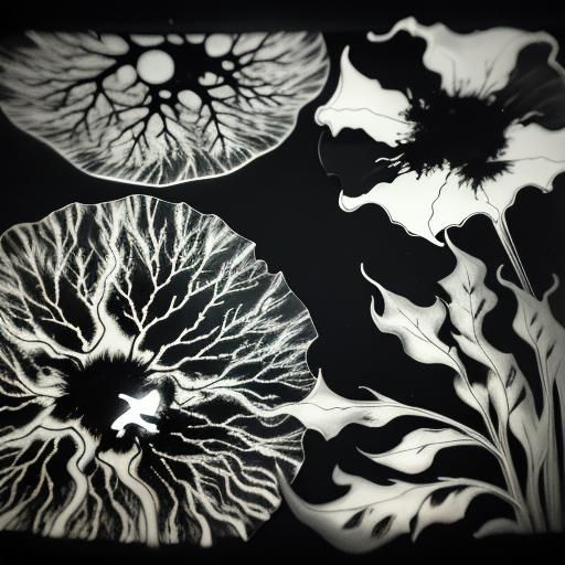 Noir Rayograph Photogram with Seaweed and Candle Wax