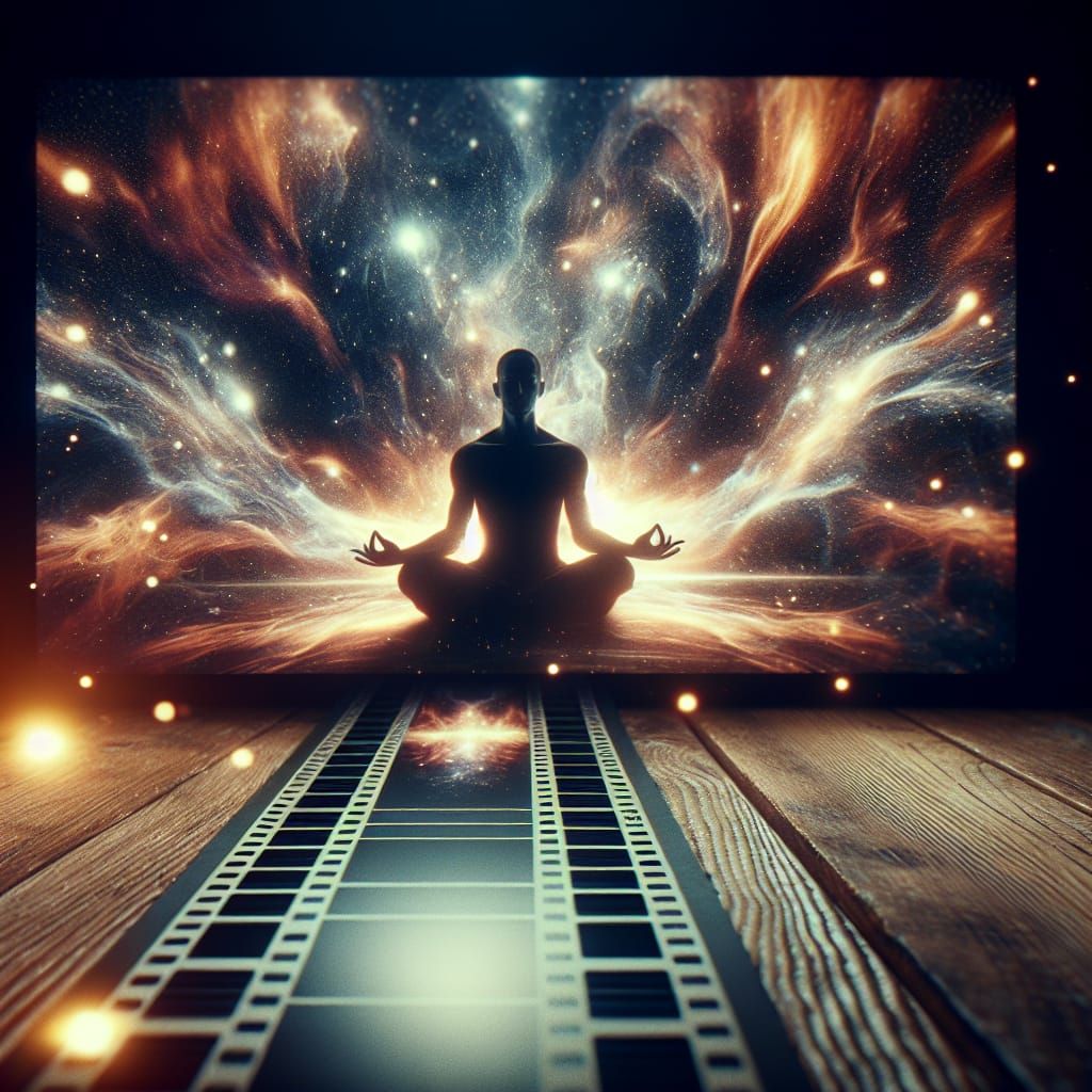 Meditator Surrounded by Cosmic Energy in Cinematic Style