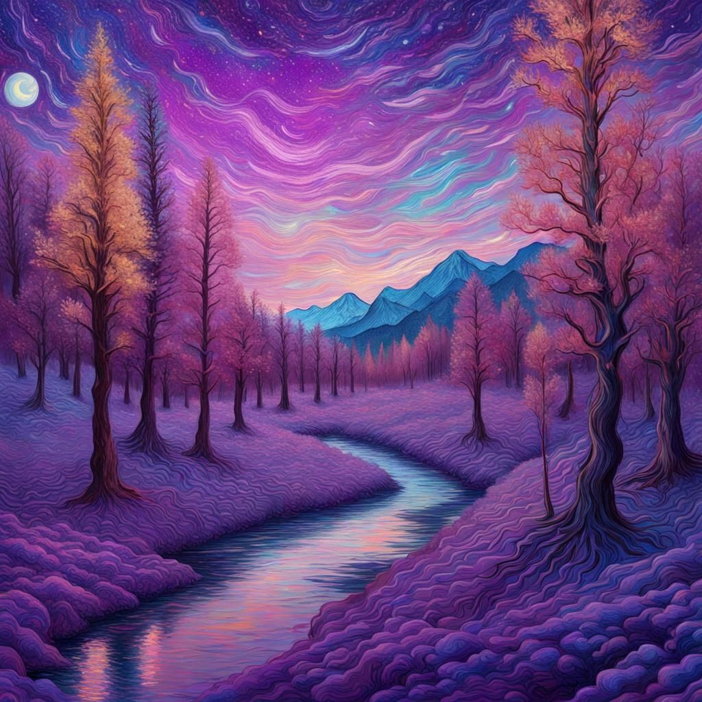 Van Gogh Purple Sky Winter Glitter Forest