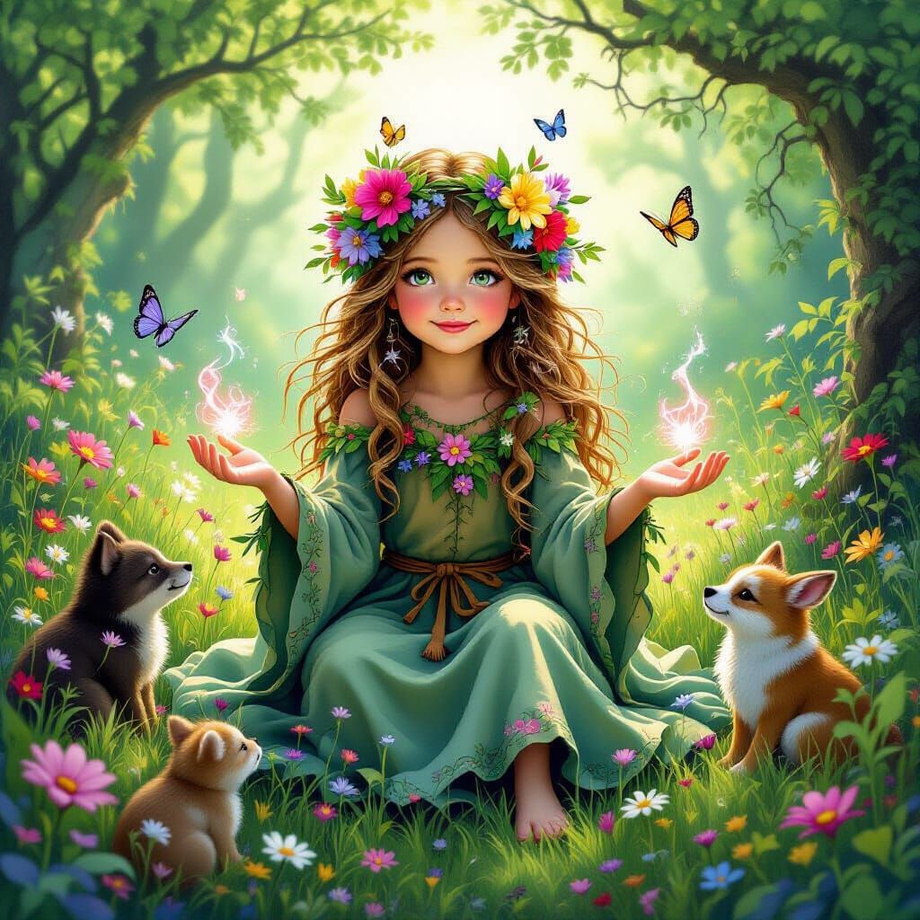 Ethereal Troll Girl in Lush Green Meadow