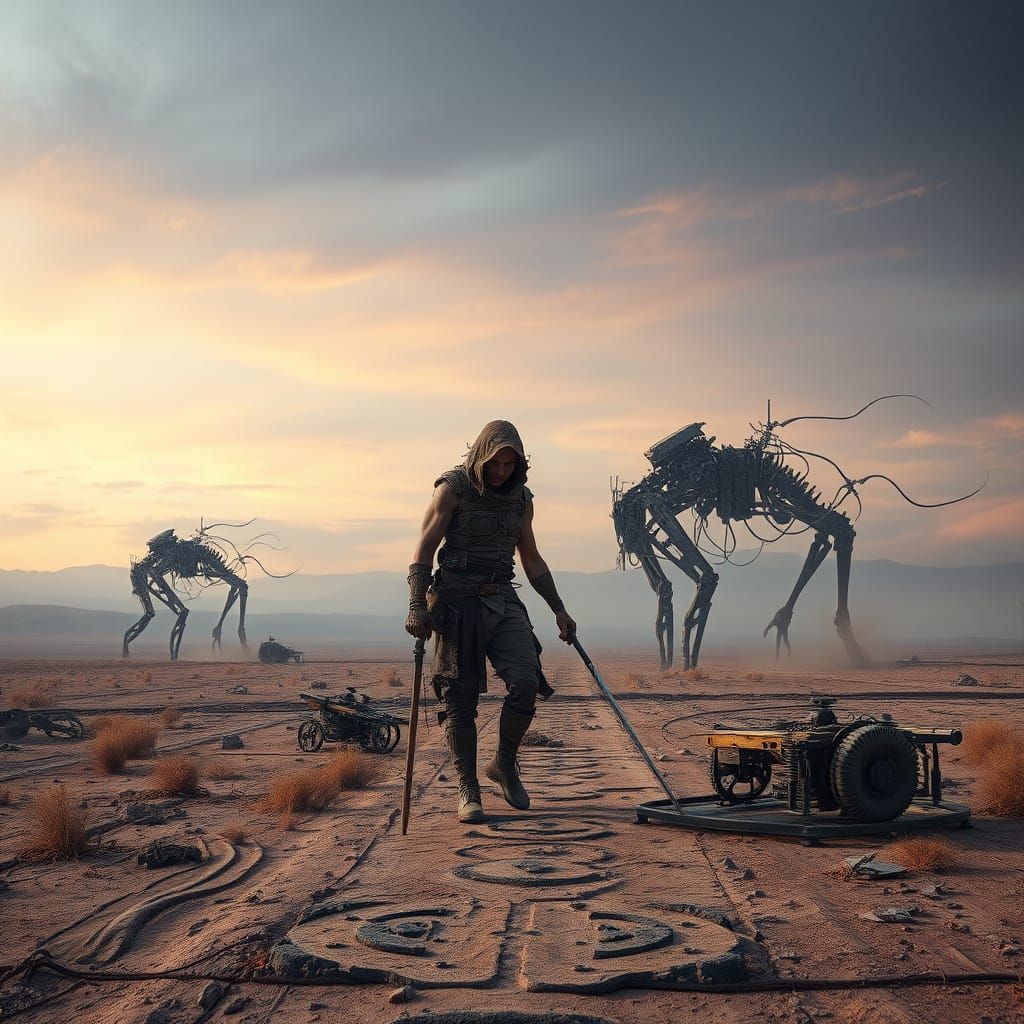 Steampunk Wanderer in Post-Apocalyptic Wasteland