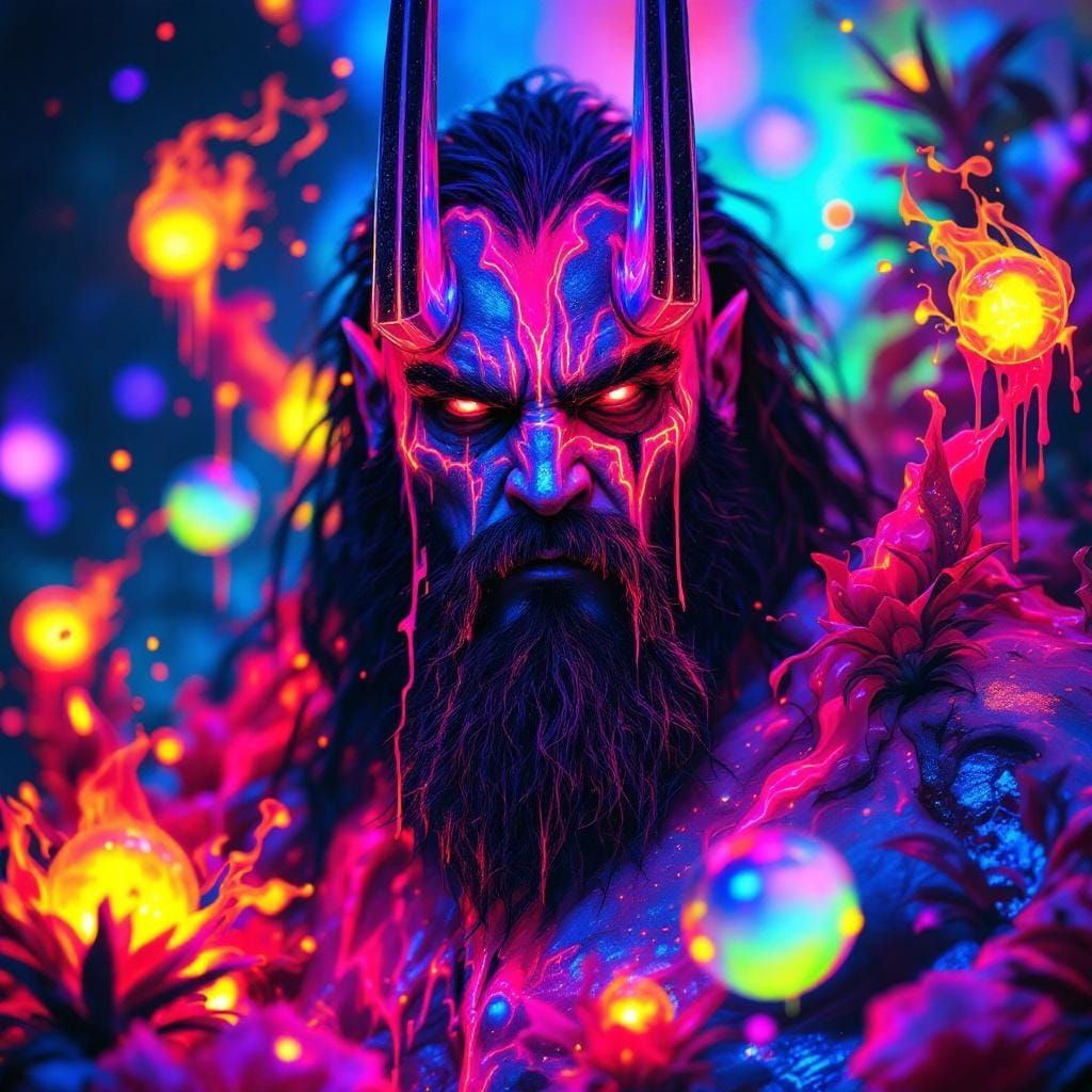 Holographic God of War in Synthwave Style