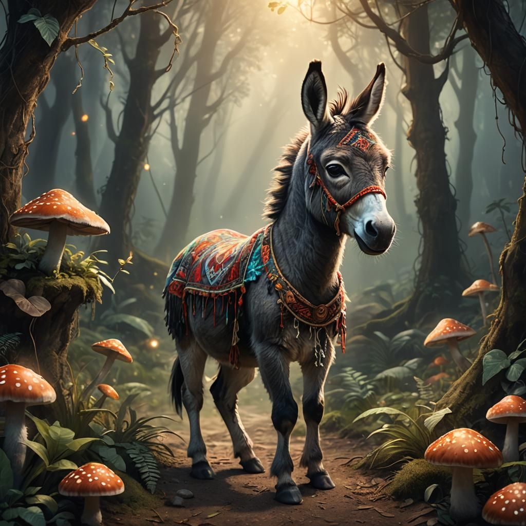 Baby Donkey in Mystical Forest: Fantasy Concept Art