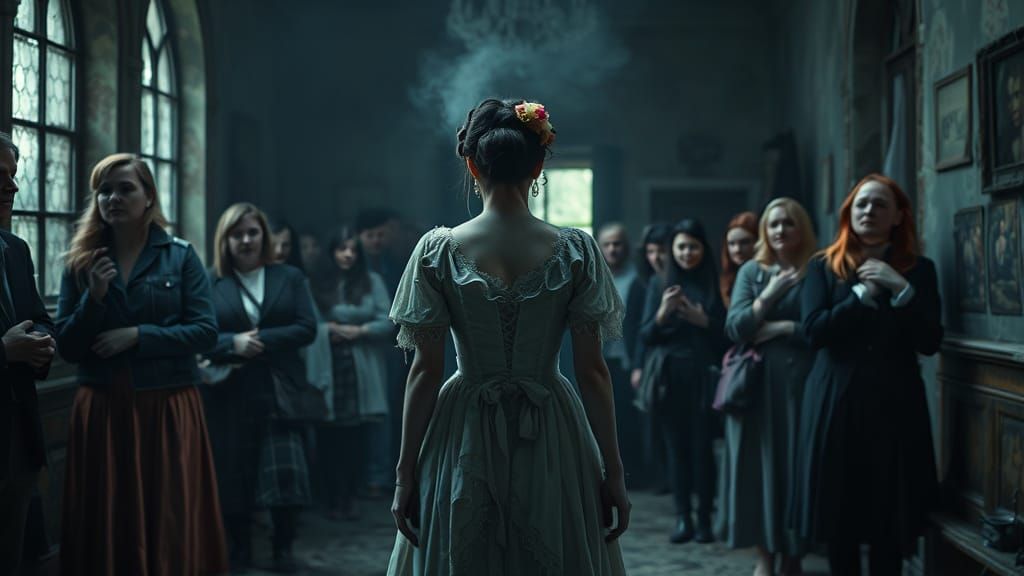 Ethereal Victorian Bride in Dusty Room