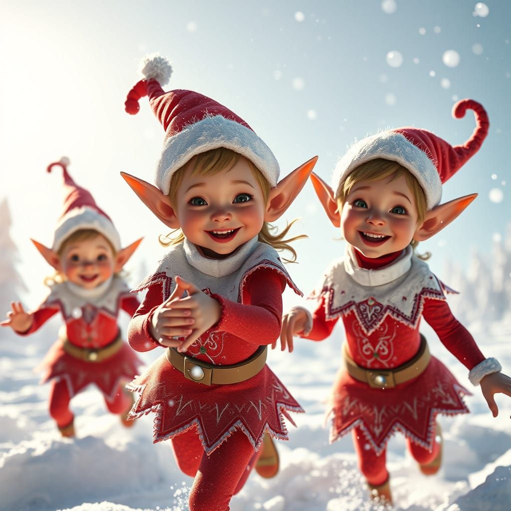 Elves in Joyful Winter Wonderland