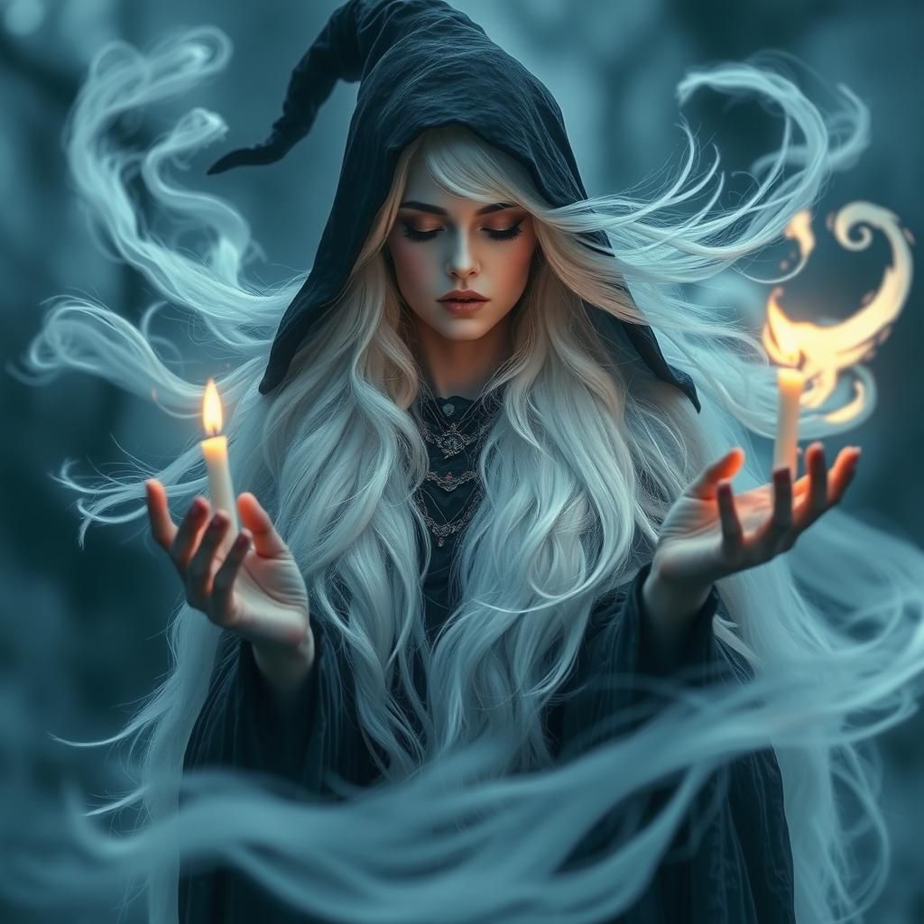 Wise White Witch Chanting at Solstice