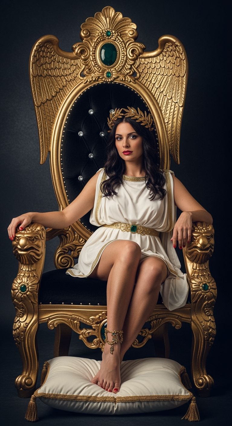 Seductive Roman Empress on Luxurious Gold Throne