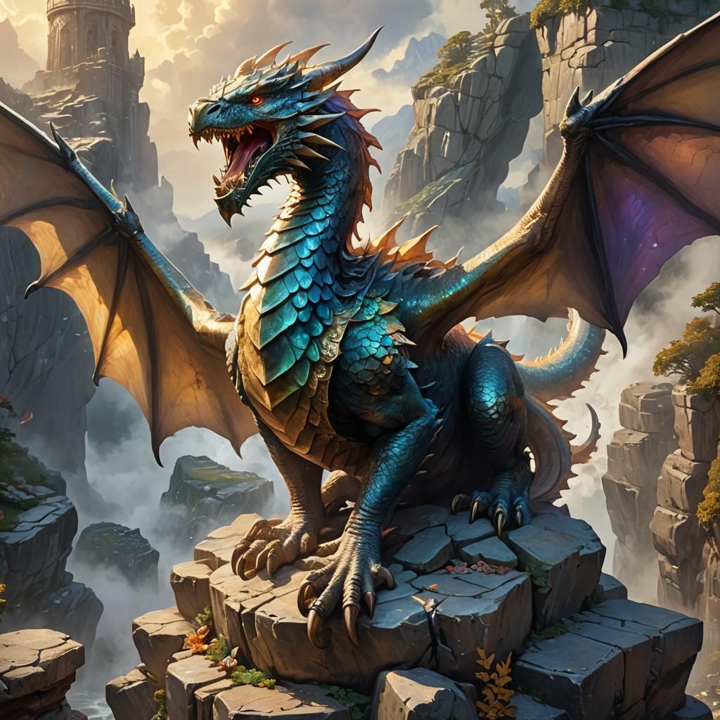 Wyvern Landing: Fantasy Art in Golden Light
