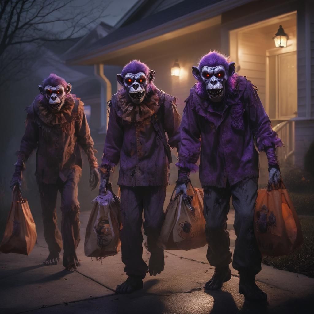 Zombie Monkey Clown Trick-or-Treaters: Horror Concept Art
