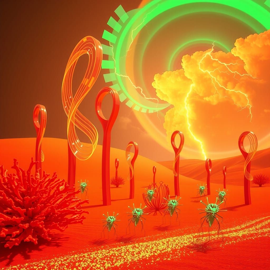 Surreal Neon Desert with Floating Structures