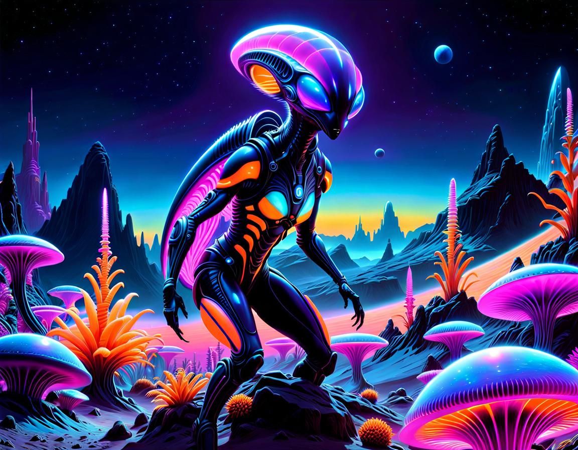 Bioluminescent Alien on a Vibrant Planet