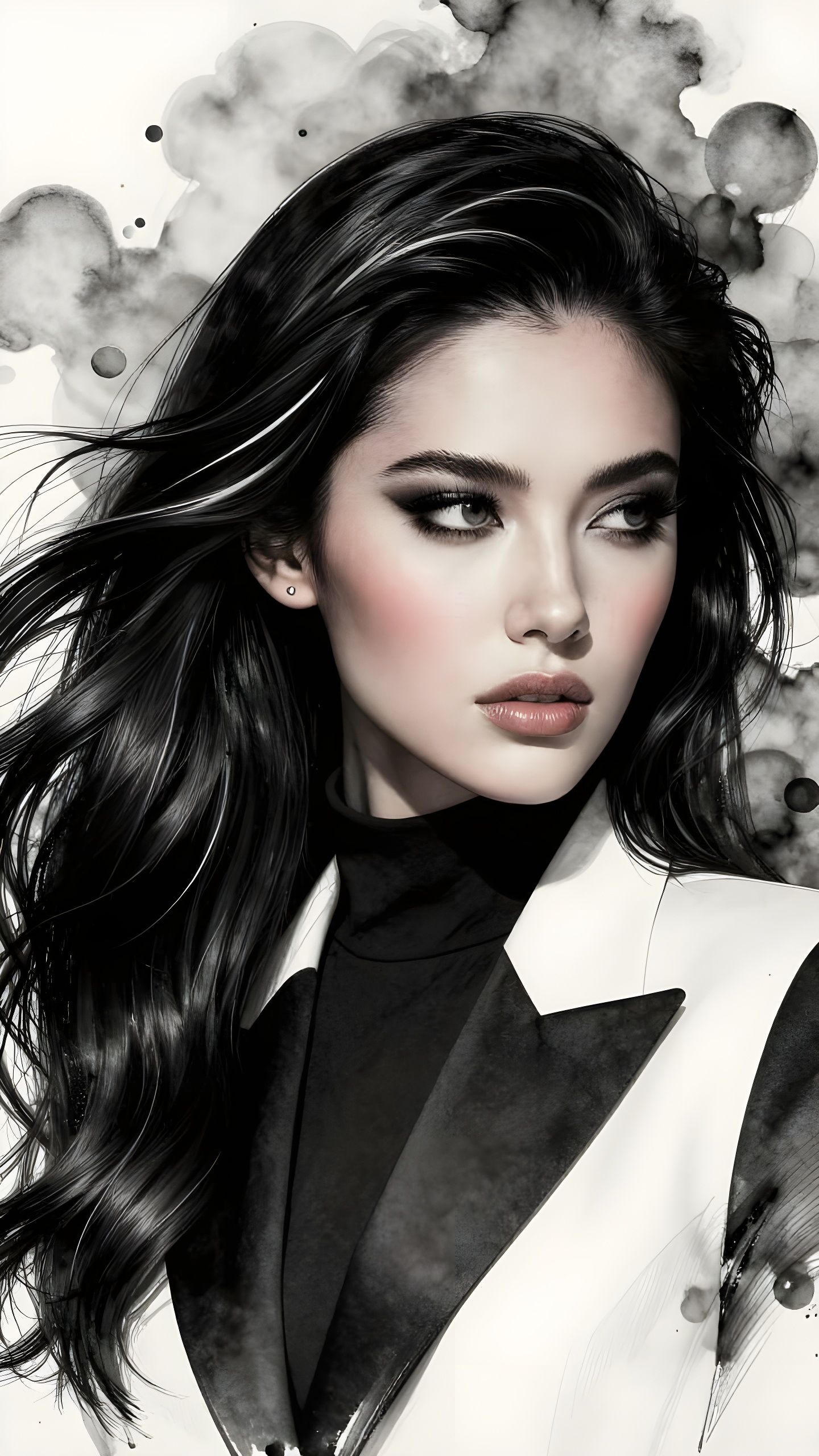 Elegant Scottish Woman Portrait in Ink Illustration Realism