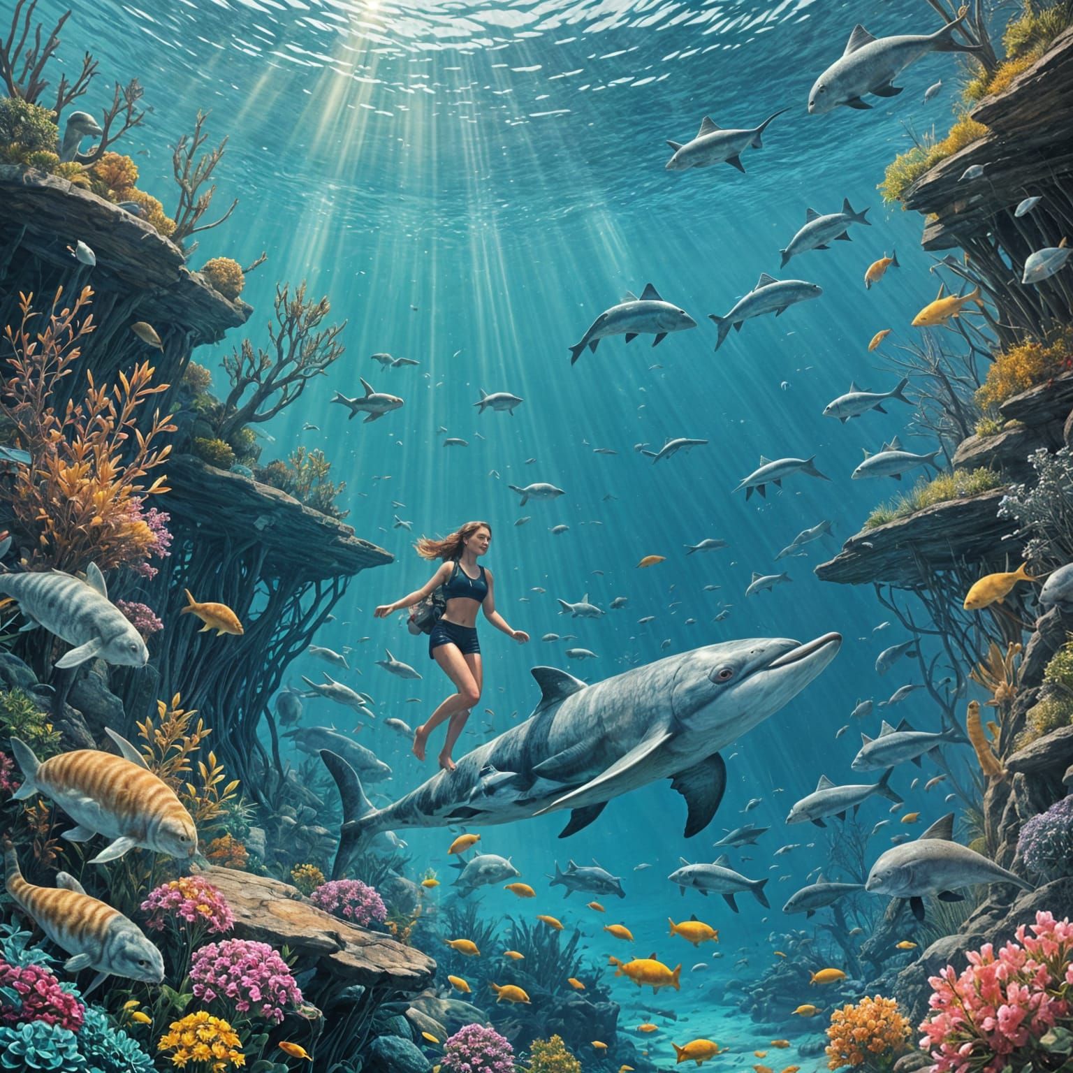 Surreal Underwater Scene in Vibrant Colors