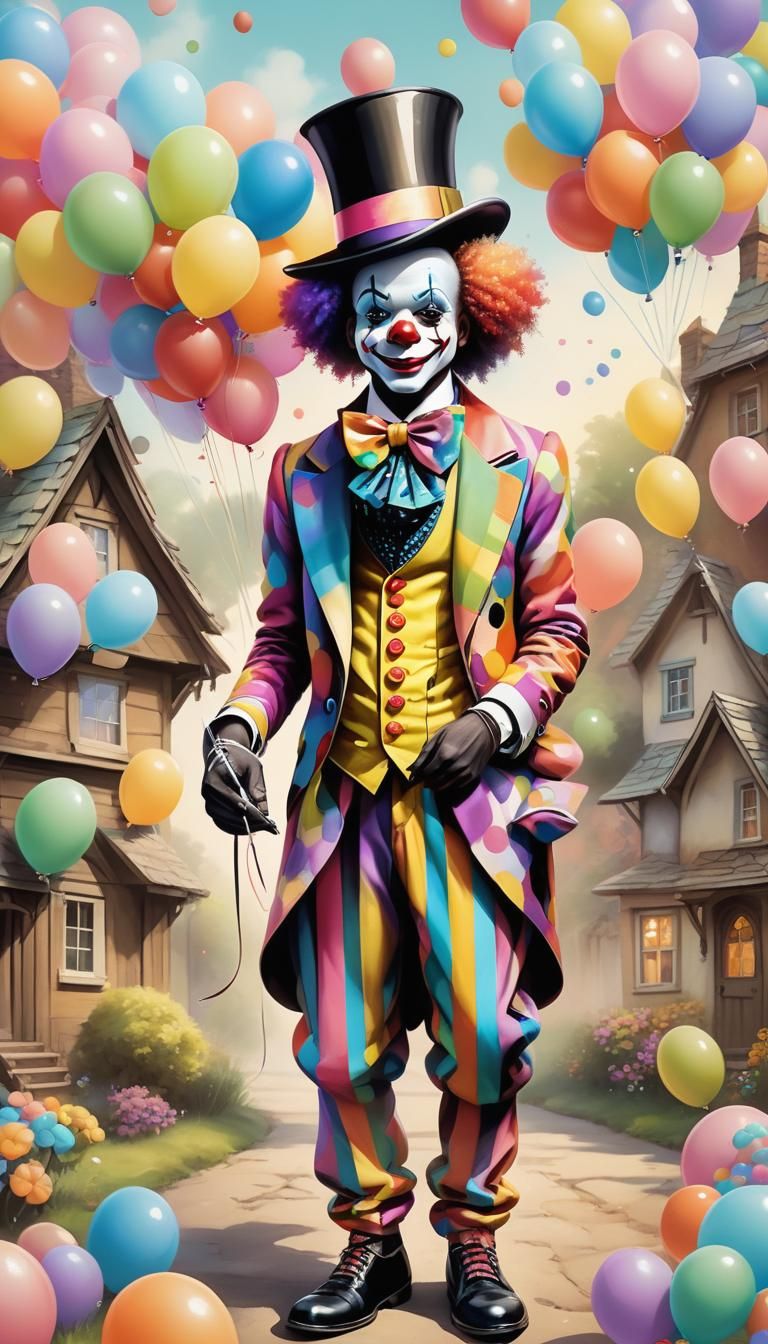 Adorable Melanin Clown in Airbrush Illustration