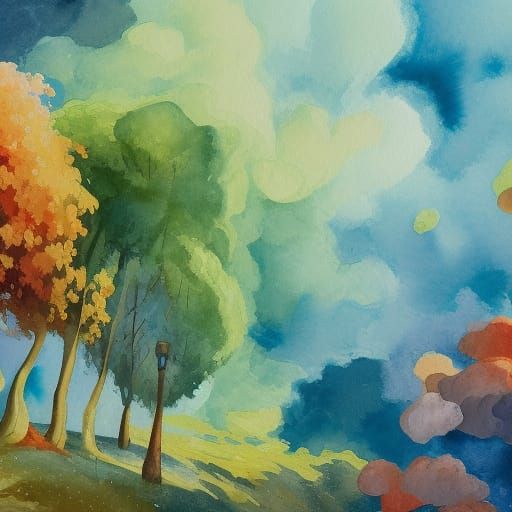 Gouache Style Landscape: Watercolor Impressionist Masterpiec...