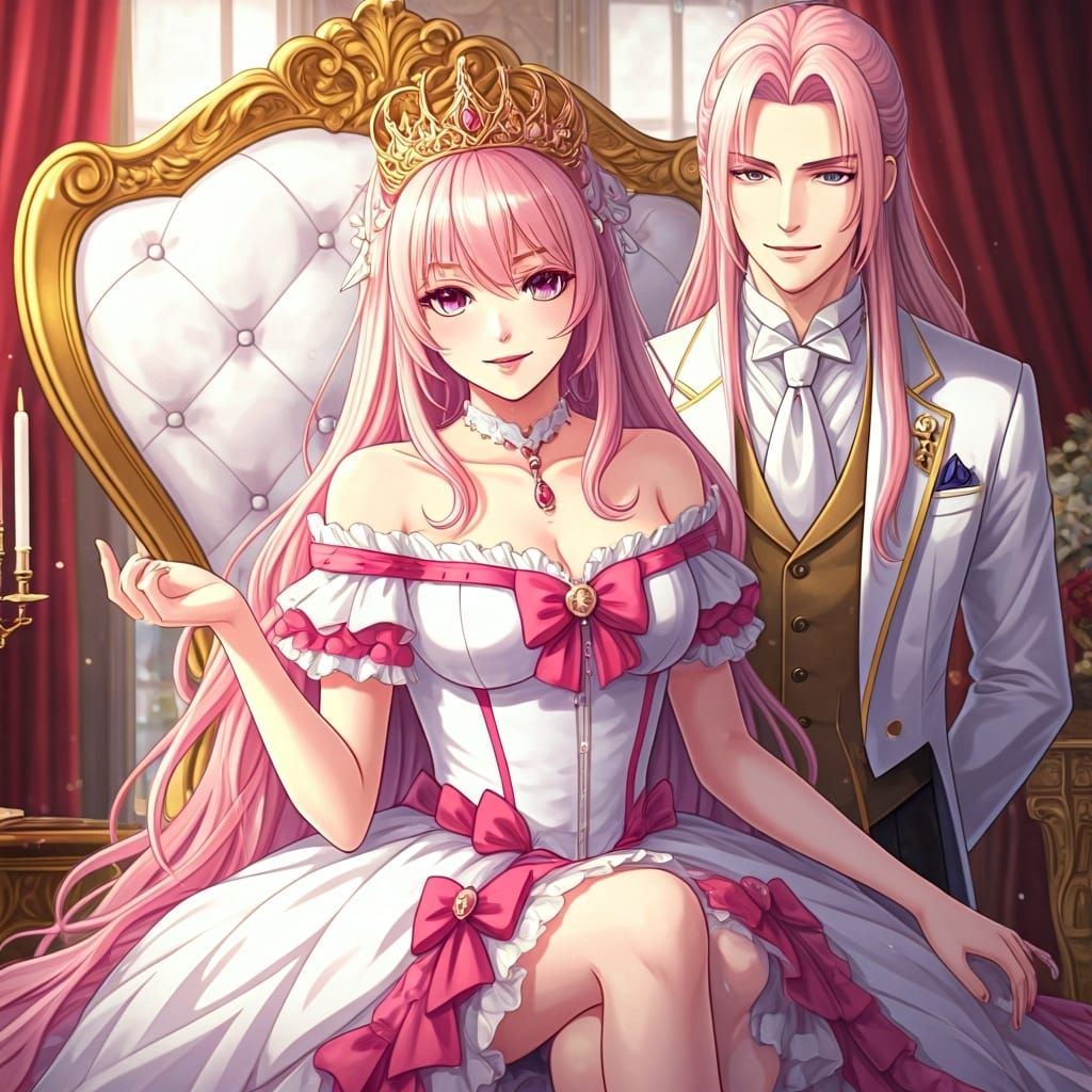 Evil Anime Princess on Throne in Manga Style