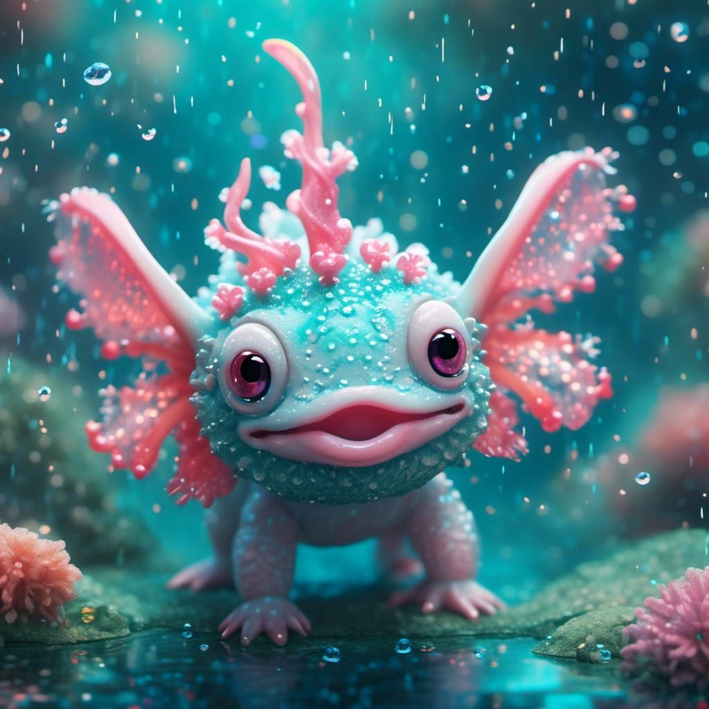 Chibi Axolotl Swimming in Turquoise Waters