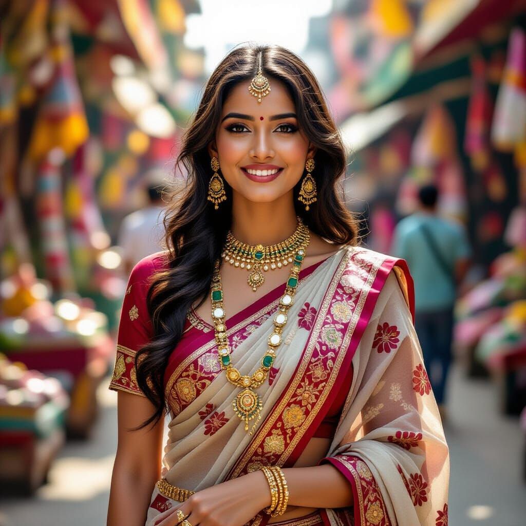 Indian Woman in Traditional Dress, Raja Ravi Varma Style