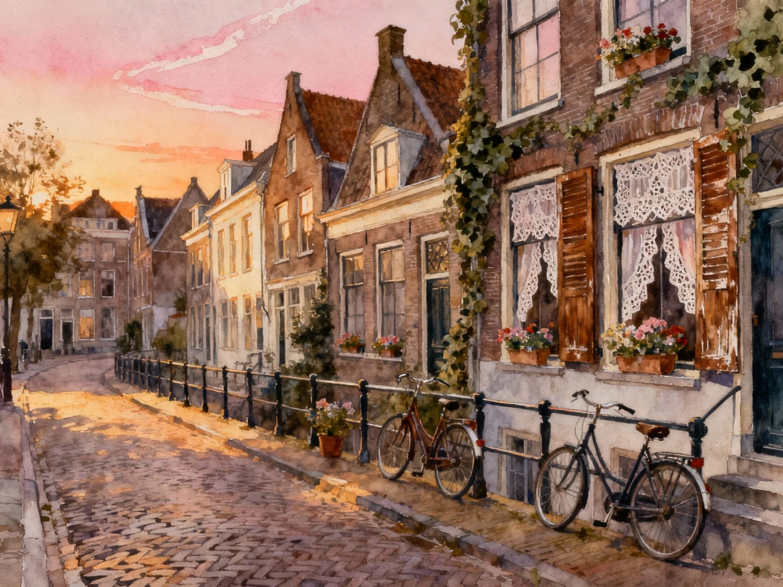 Cozy Dutch Street Scene in Evening Light