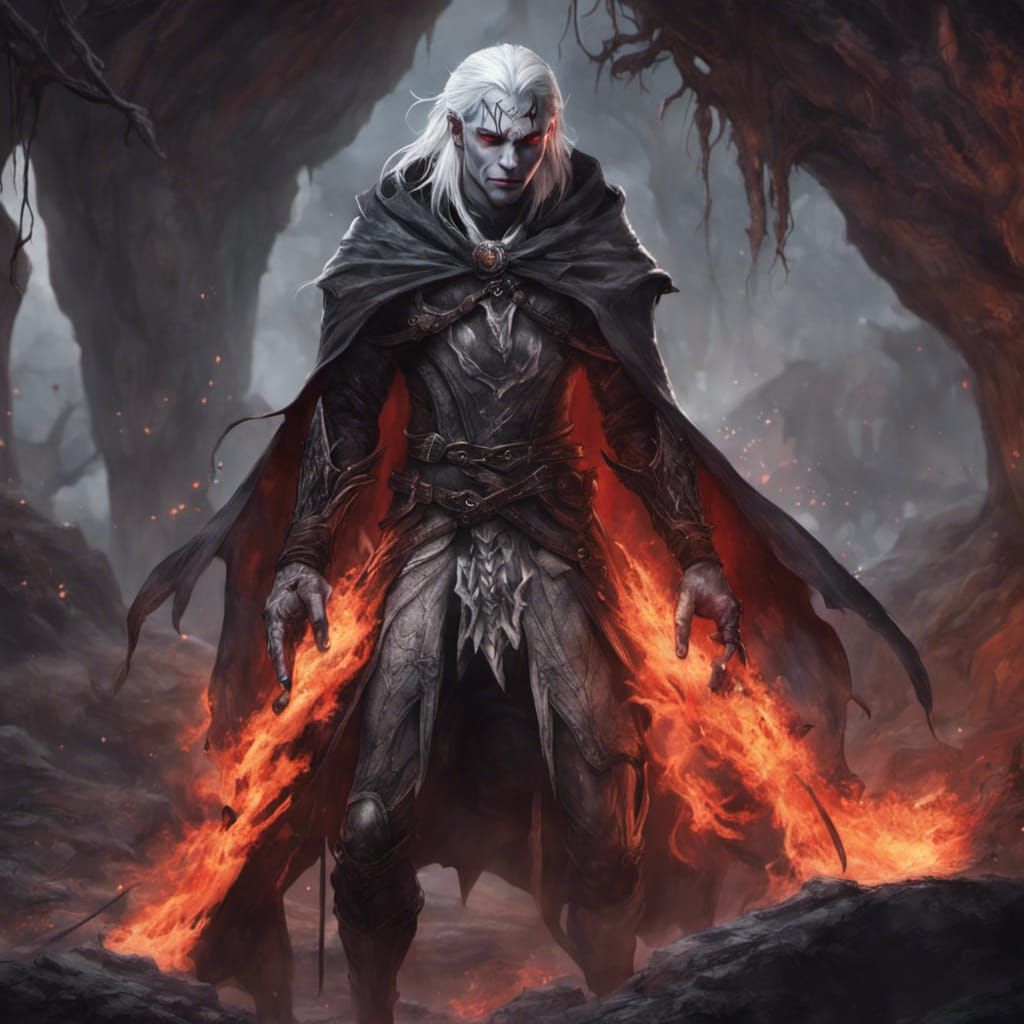 Drow Elf Casting Spell in Dark Fantasy Art