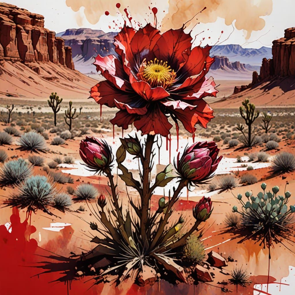 Desert Flower Blooms in Red Mesa Landscape