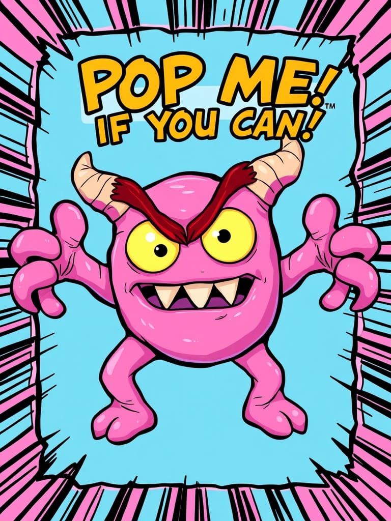 Cartoon Pink Gum Monster Trapped in Comic Frame
