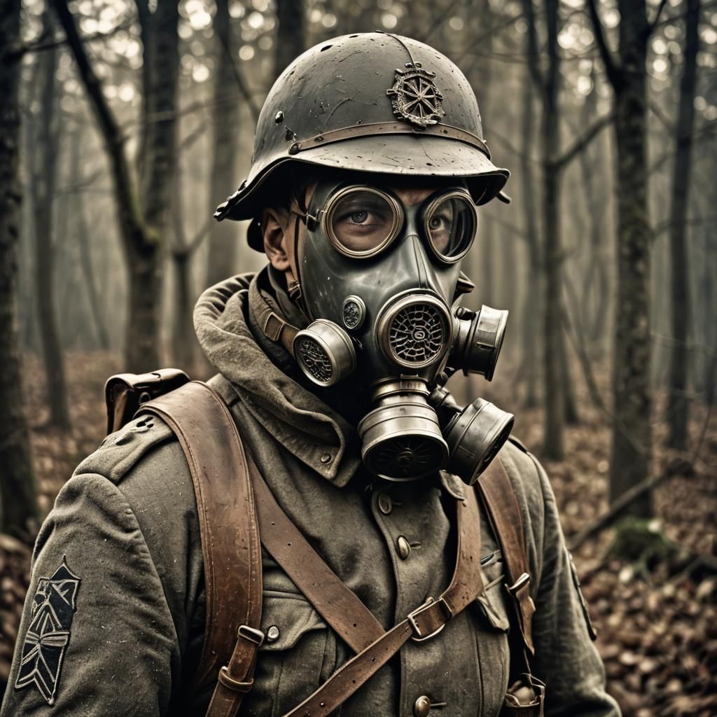 World War I German Soldier with Gas Mask