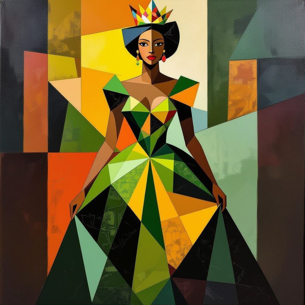 Regal Queen of Okra in Cubist Style