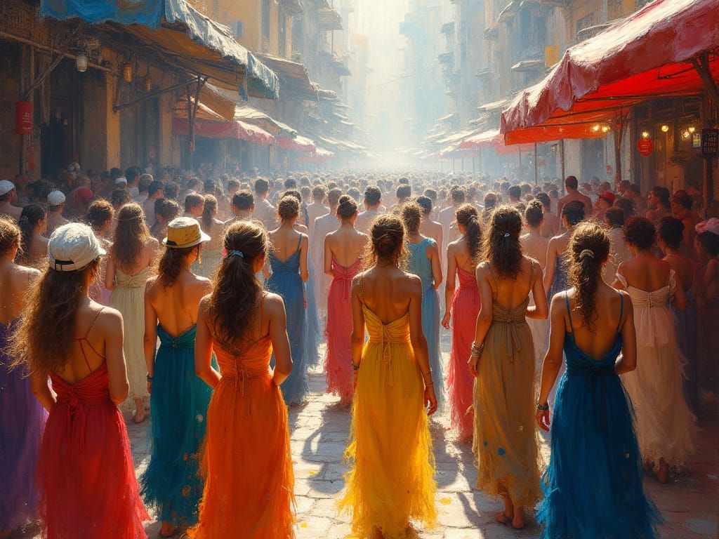 Vibrant Impressionist Scene of a Bustling Marketplace