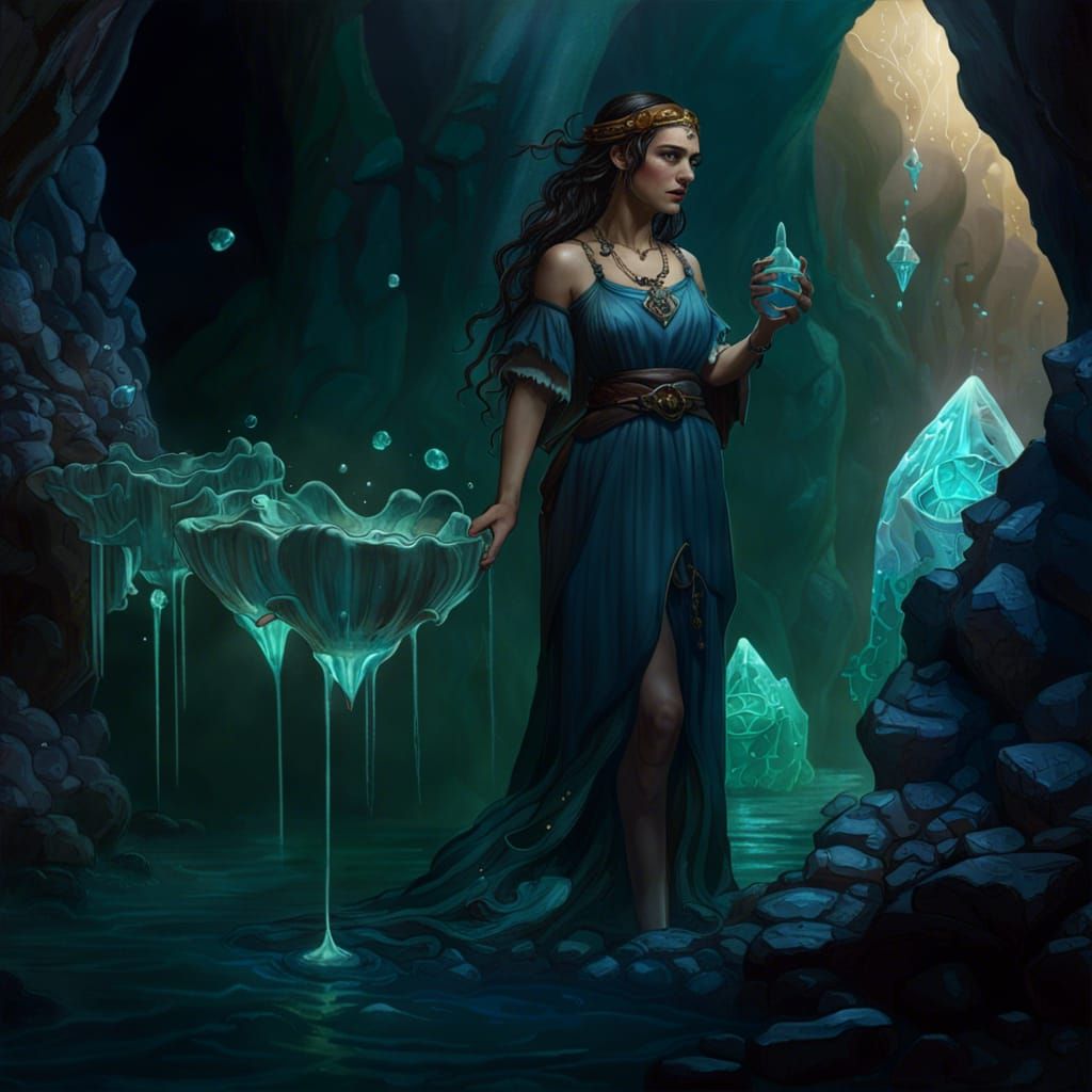 Circe in Crystal Cave: A Fantasy Art Scene