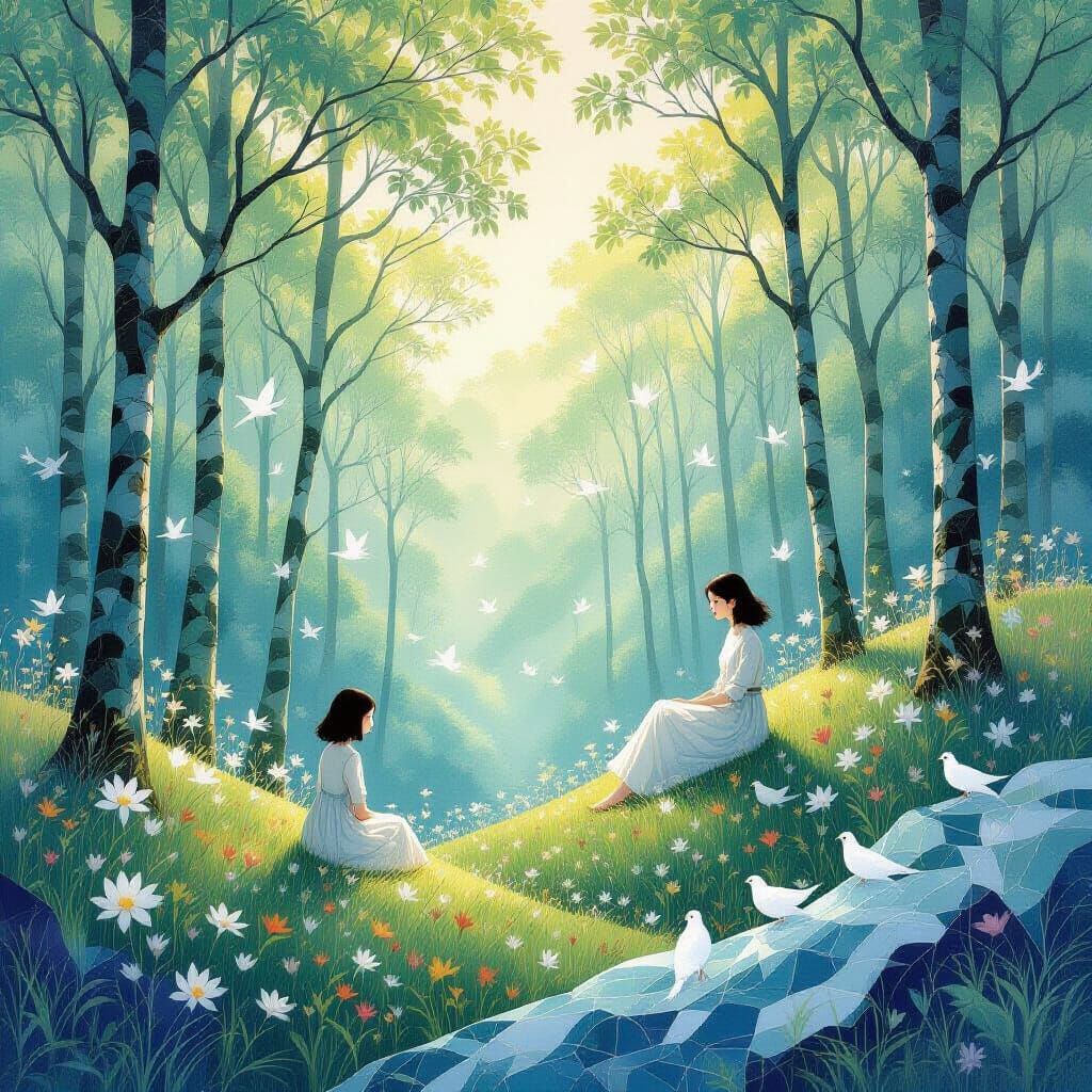 Surreal Dreamscape: Forest Ripples and Eerie Mist