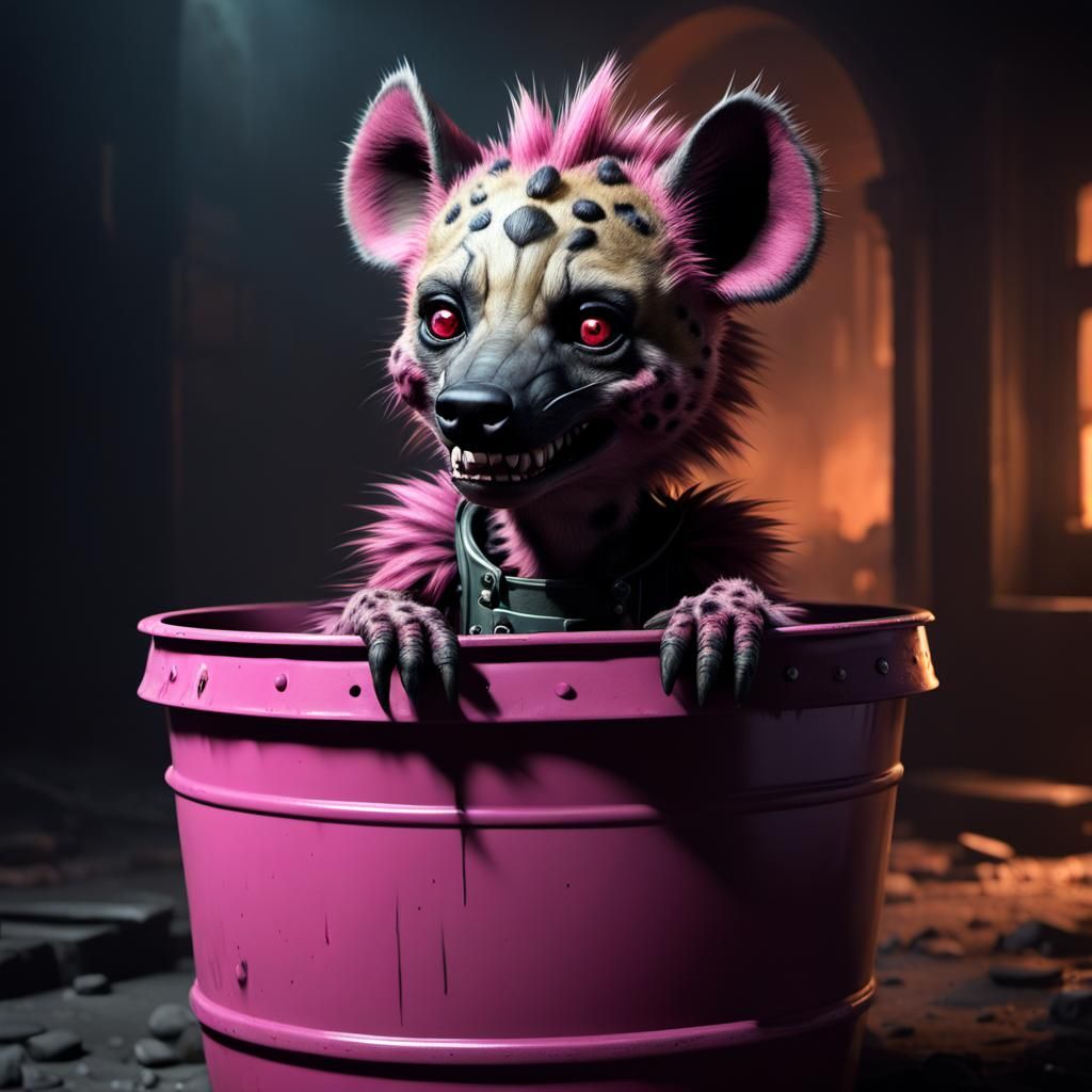 Scuzzpunk Hyena in Bucket, Dark Fantasy Art