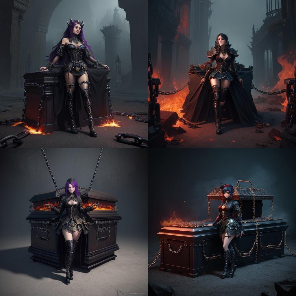 Burning Coffin and Chained Girl: Fantasy Concept Art