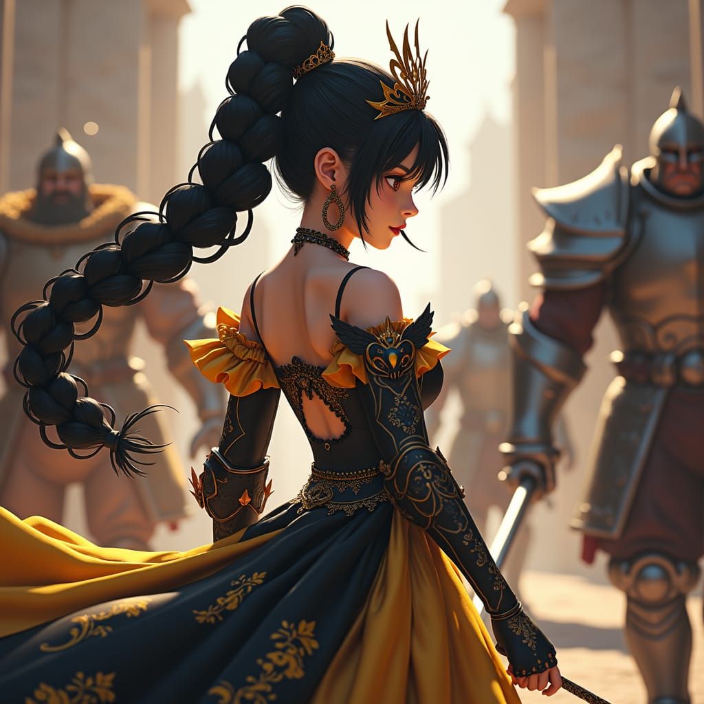 Rococo Princess with Dragon in 3D Anime Style