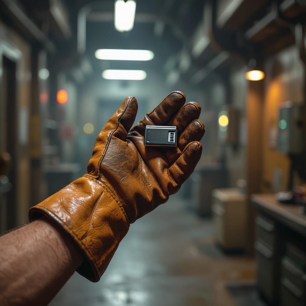 Janitor's Hand Holding USB in High-Tech Style