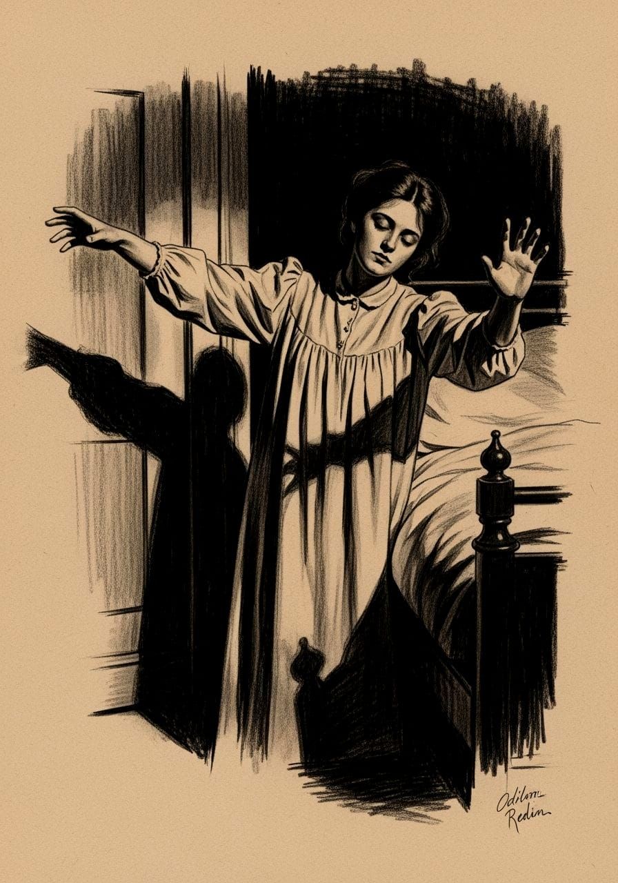 Victorian Woman Sleepwalking in Noir Style